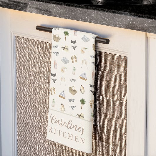 Personalisiertes Küsten-Sommer-Resort-Muster Geschirrtuch