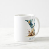 Personalisiertes Küstenmonogramm Y Anfangsbuchstab Kaffeetasse (VorderseiteRechts)