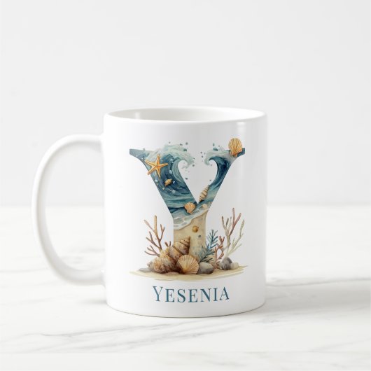 Personalisiertes Küstenmonogramm Y Anfangsbuchstab Kaffeetasse (Links)