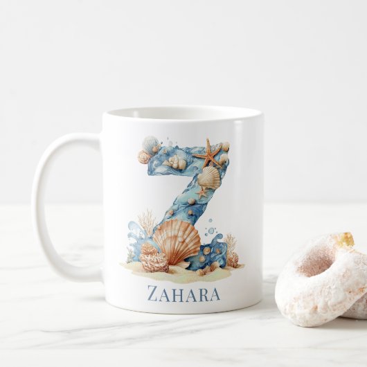 Personalisiertes Küstenmonogramm Z Anfangsbuchstab Kaffeetasse (Mit Donut)