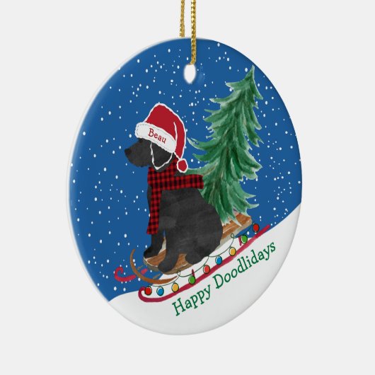Personalisiertes Labradoodle Weihnachtsschnee Schl Keramik Ornament (Rechts)