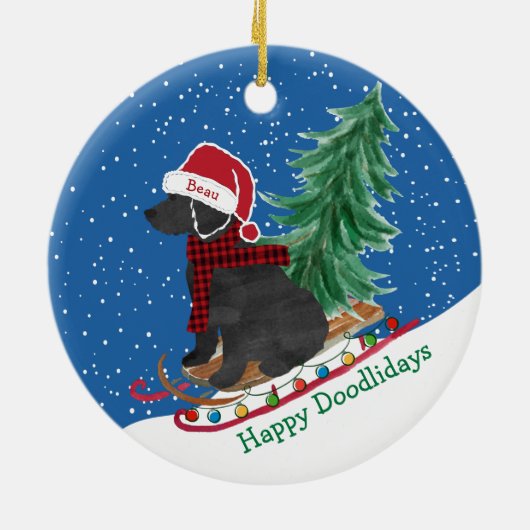 Personalisiertes Labradoodle Weihnachtsschnee Schl Keramik Ornament (Hinten)