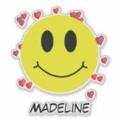 Personalisiertes Lächelgesicht mit Herz-Emoticon Aufkleber (Vorderseite)