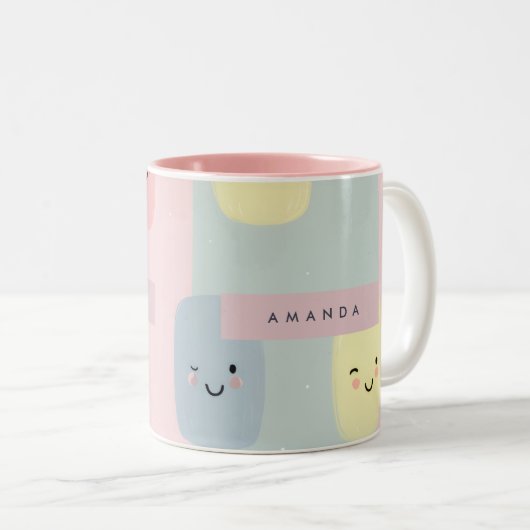 Personalisiertes Lächeln Pastel Süßigkeiten Kawaii Zweifarbige Tasse (VorderseiteRechts)