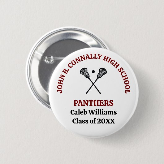 Personalisiertes Lacrosse-Team der Maroon High Sch Button (Vorne & Hinten)