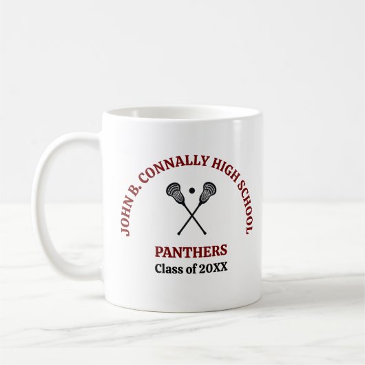 Personalisiertes Lacrosse-Team der Maroon High Sch Kaffeetasse (Links)