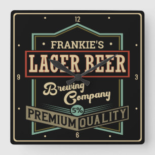 Personalisiertes Lager Bierbrauer Co Label Bar Pub Quadratische Wanduhr