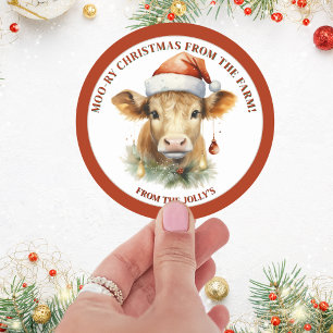 Personalisiertes Landwirtschaftsthema Kuh Weihnach Runder Aufkleber