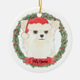 Personalisiertes Langhaariges Weißcreme Chihuahua Keramik Ornament