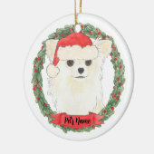 Personalisiertes Langhaariges Weißcreme Chihuahua Keramik Ornament (Links)