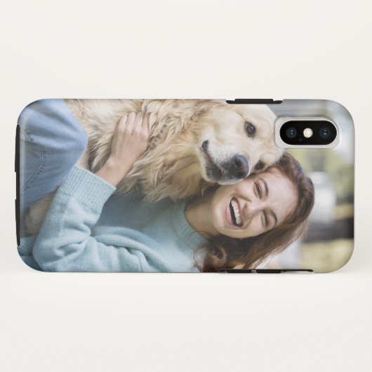 Personalisiertes Laughing Girl mit Haustier Hund Case-Mate iPhone Hülle (Rückseite (Horizontal))