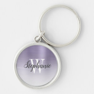 Personalisiertes Lavendel-Bürstmetall-Monogramm Schlüsselanhänger