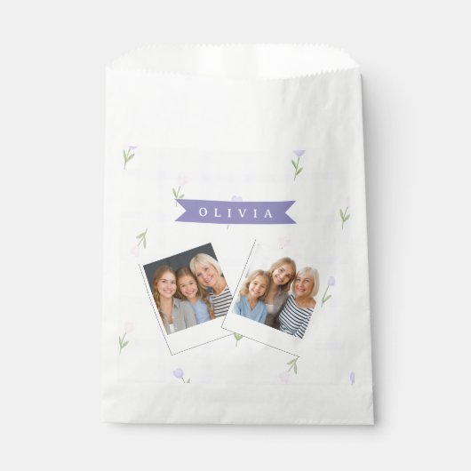 Personalisiertes Lavendel-Gingham-Blumen-Name-Gesc Geschenktütchen (Vorderseite)