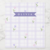 Personalisiertes Lavendel-Gingham-Blumen-Name-Gesc Weinetikett (Einzelnes Label)
