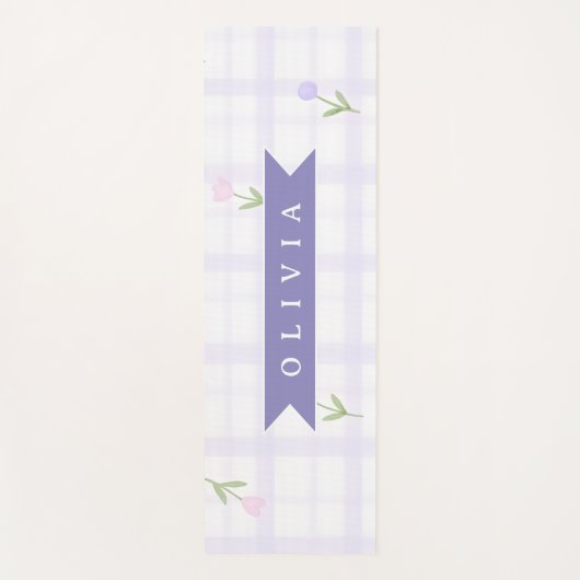 Personalisiertes Lavendel-Gingham-Blumen-Name-Gesc Yogamatte (Vorderseite)