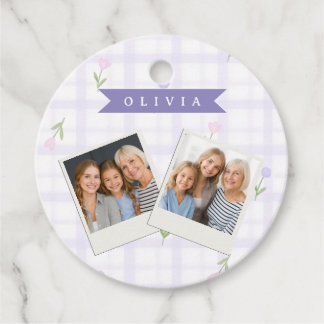 Personalisiertes Lavendel-Gingham-Blumen-Namensges Geschenkanhänger