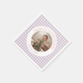 Personalisiertes Lavendel-Gingham-Geburtstagsfoto Serviette (Ecke)