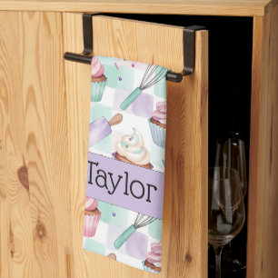 Personalisiertes Lavendel-Teal-Cupcake-Muster Geschirrtuch
