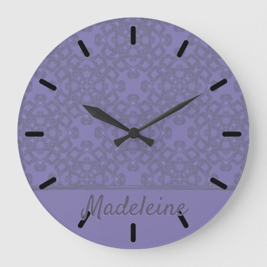 Personalisiertes Lavendelmuster Große Wanduhr (Vorderseite)