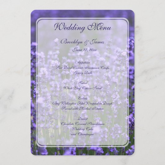 Personalisiertes Lavender Wedding Menu Menükarte (Vorderseite)