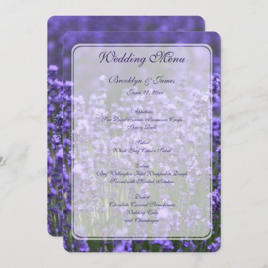 Personalisiertes Lavender Wedding Menu Menükarte (Vorne/Hinten)