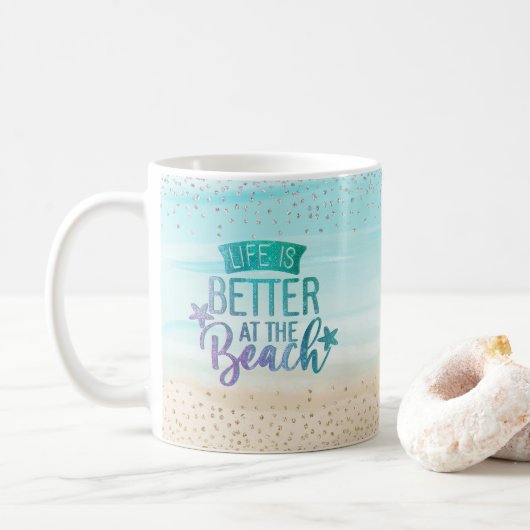 Personalisiertes Leben im Wasser ist besser Strand Kaffeetasse (Mit Donut)