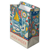 Personalisiertes Leben in der niedlichen Nautische Mittlere Geschenktüte (Rückseite Schrägansicht)