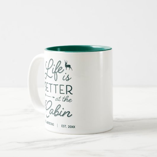 Personalisiertes Leben ist besser in der Hütte Zweifarbige Tasse (Vorderseite Links)