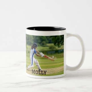 Personalisiertes Leben mit Cricket-Mum-Leben-Foto Zweifarbige Tasse