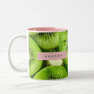 Personalisiertes lebendiges Kiwifrucht-Design Zweifarbige Tasse