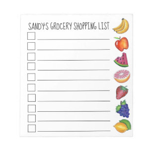 Personalisiertes Lebensmittelgeschäft mit Obst und Notizblock