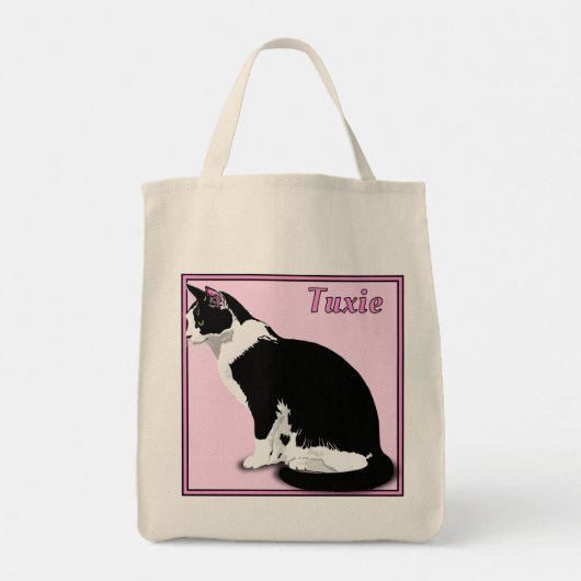 Personalisiertes Lebensmittelgeschäft Tuxedo, schw Tragetasche (Rückseite)