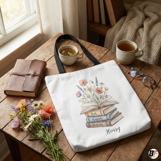 Personalisiertes Lehrer-Blumenbuchstapel-Geschenk Tasche