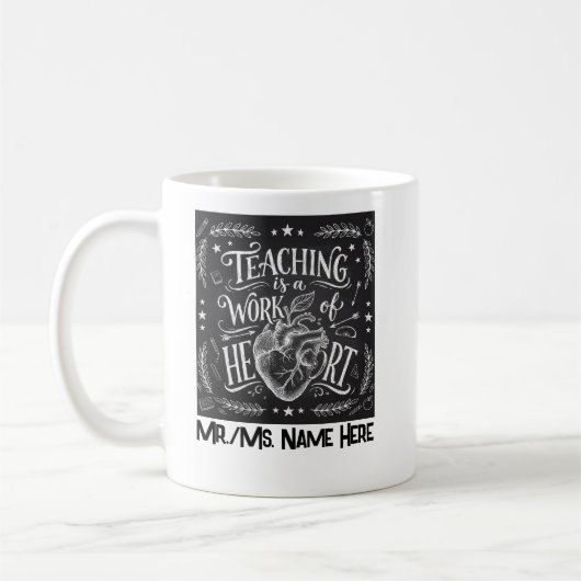 Personalisiertes Lehrer-Dank-Schiefertafel-Herz Kaffeetasse (Links)
