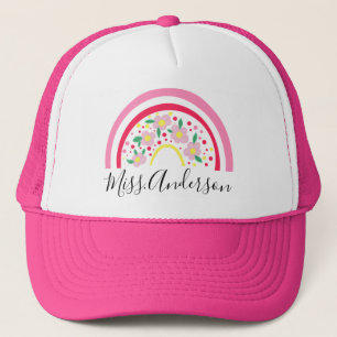 Personalisiertes Lehrer-Geschenk Floral Pink Rainb Truckerkappe