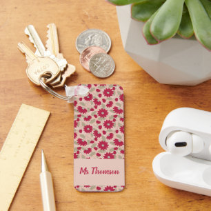 Personalisiertes Lehrergeschenk, rosa Gänseblümche Schlüsselanhänger