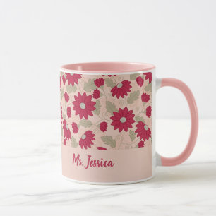 Personalisiertes Lehrergeschenk, rosa Gänseblümche Tasse