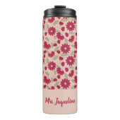 Personalisiertes Lehrergeschenk, rosa Gänseblümche Thermosbecher (Vorderseite)