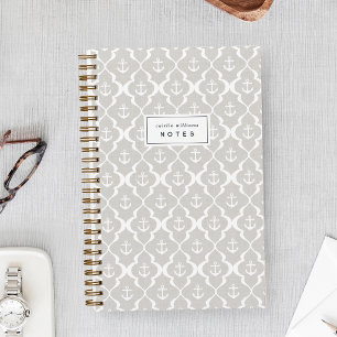 Personalisiertes Leinen Beige Schiffsanker Ogee Notizblock