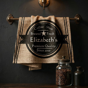Personalisiertes Leinen-Look-Café-Logo   Geschirrtuch