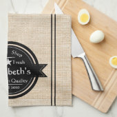 Personalisiertes Leinenlook-Café-Logo Geschirrtuch (Viertel Falte)