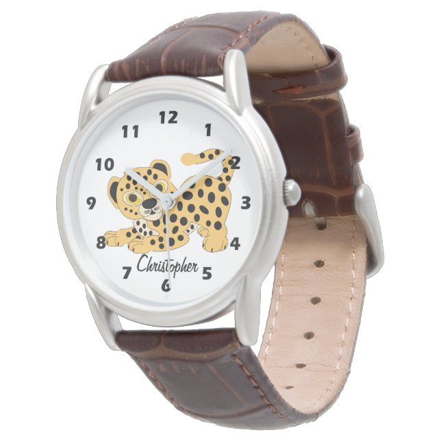Personalisiertes Leopard-Design Armbanduhr (Schrägansicht)