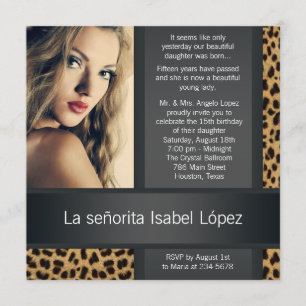 Personalisiertes Leopard-Foto Quinceanera Einladung