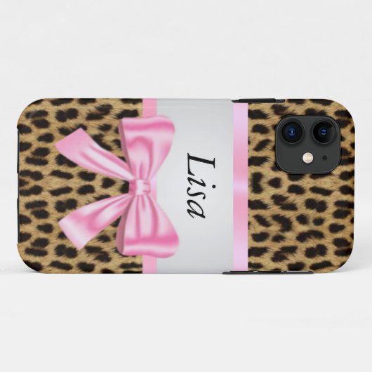 Personalisiertes Leopard-Muster, rosa Bogen Case-Mate iPhone Hülle (Rückseite (Horizontal))
