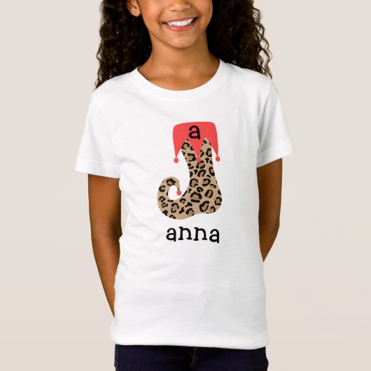 Personalisiertes Leopard-WeihnachtsStrumpf-T-Shirt T-Shirt (Vorderseite)