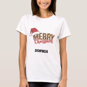 🐆 Personalisiertes Leoparden-Druck-Weihnachts-T-S T-Shirt