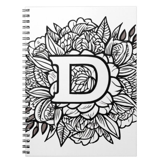 Personalisiertes Letter D floral Tattoo Coloring B Notizblock (Vorderseite)