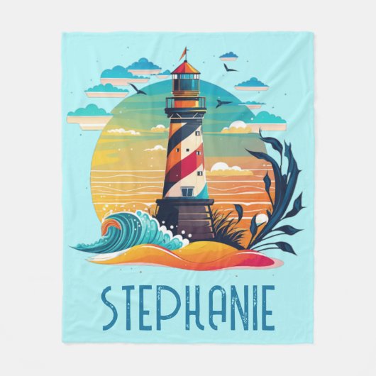 Personalisiertes Leuchtturm Glow Fleecedecke (Vorderseite)