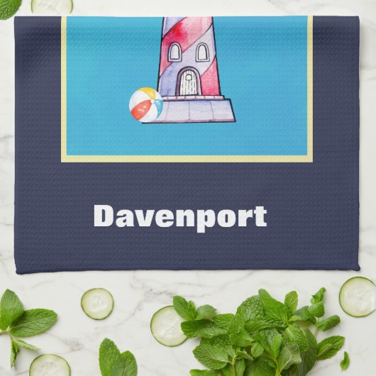 Personalisiertes Leuchtturm mit rotem Streifen Geschirrtuch (Gefaltet)