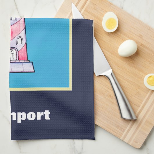 Personalisiertes Leuchtturm mit rotem Streifen Geschirrtuch (Viertel Falte)